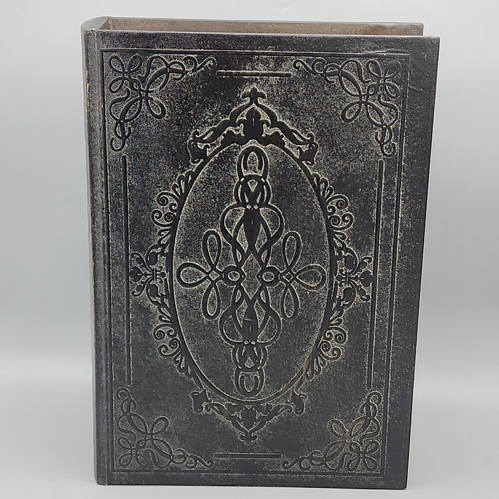 Hidden Book Safe Black Wooden Worn Secret Stash Box 12" x 8" x 2.5"